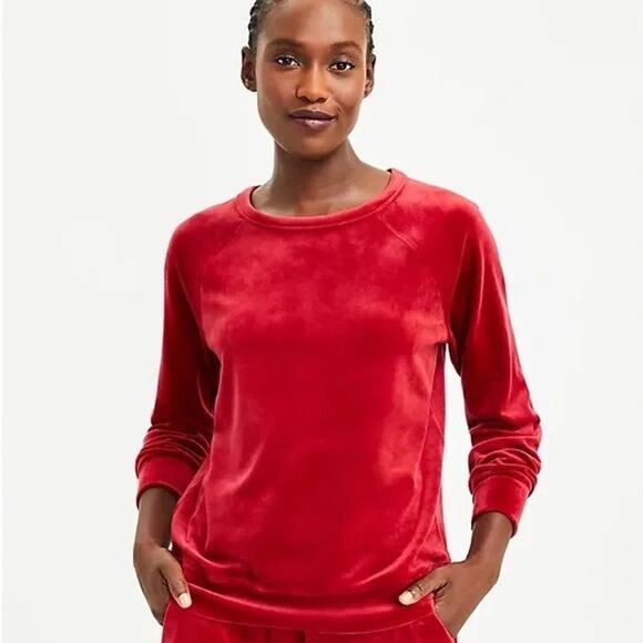 LOFT Lou & Grey Rusty Red Velour Crew Neck Top Size S - Picture 1 of 7